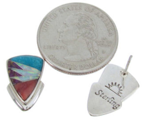 Multicolor Inlay Sterling Silver Jewelry Post Earrings BW69870